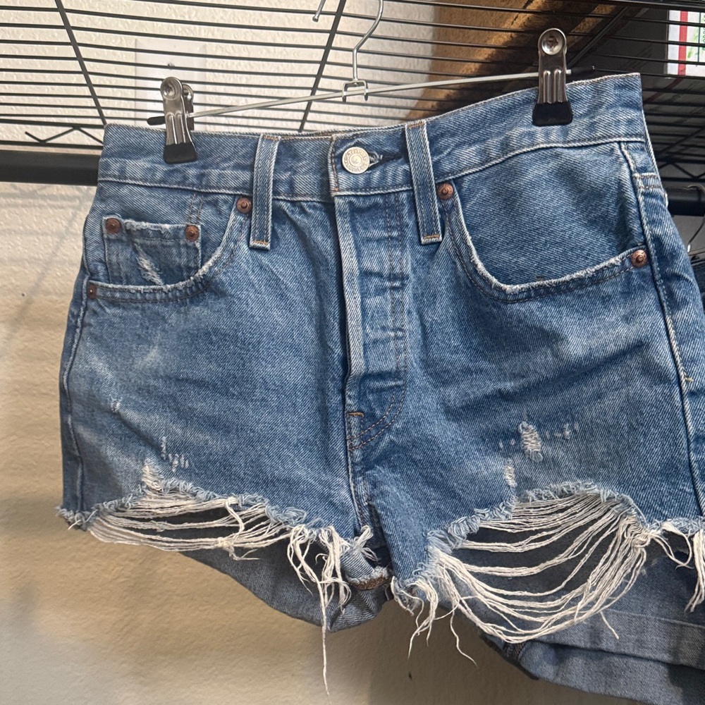 Levi's Frayed Distressed Denim Cutoff Shorts - Blue